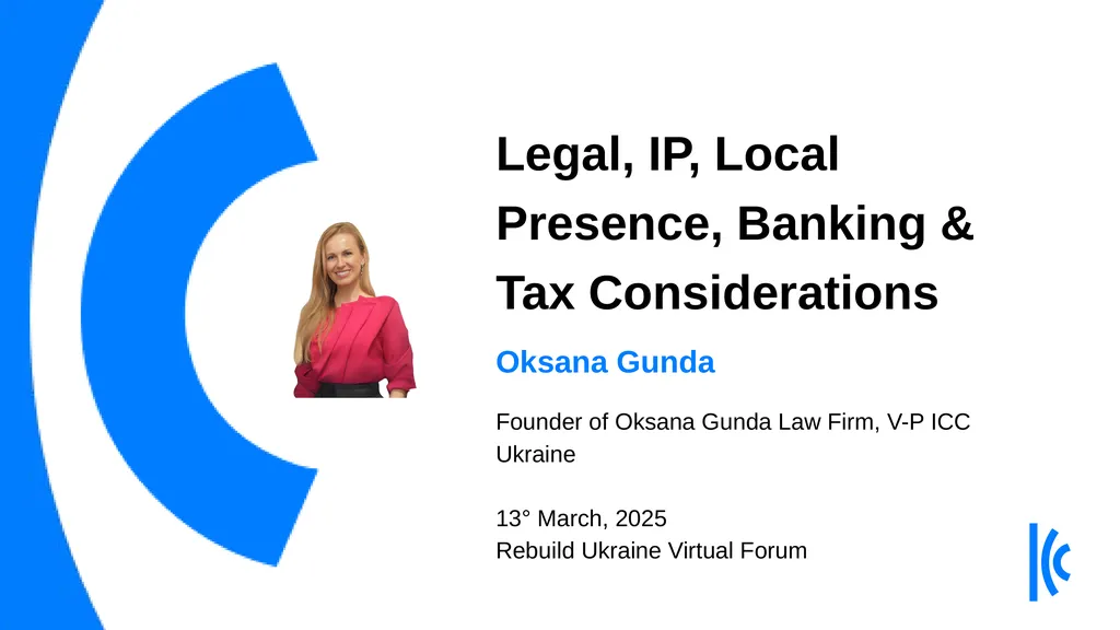 Legal, IP, Local Presence, Banking & Tax - slide 1 of 16