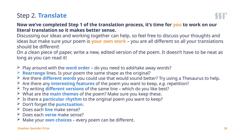 1 Session One Creative Translation Poetry Project: - slide 28 of 35