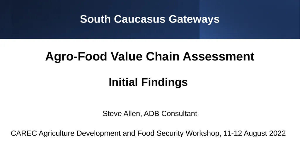 South Caucasus Gateways Agro-Food Value Chain