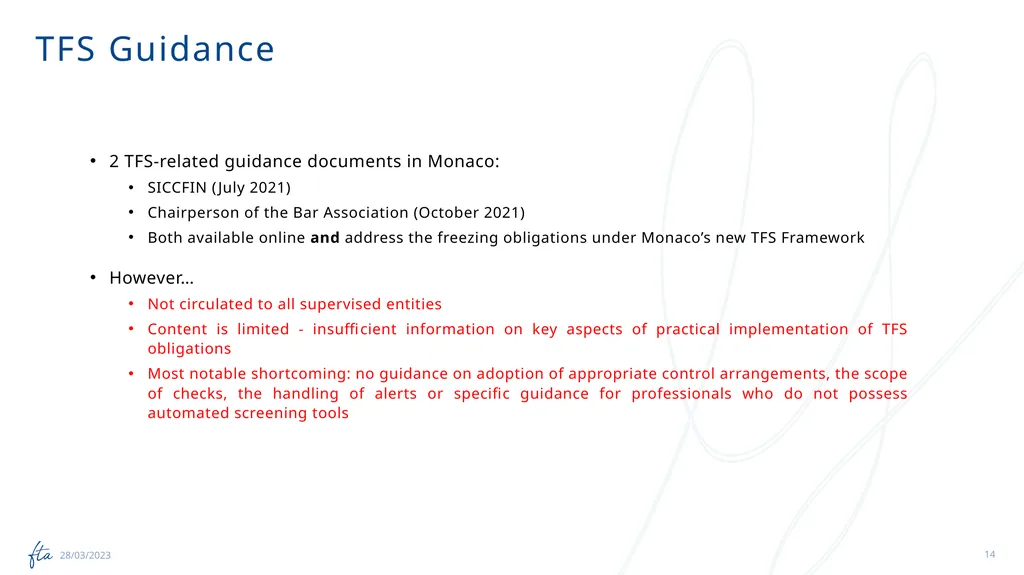 AML Tuesday’s Session #19 on: TFS Regulation, - slide 14 of 20