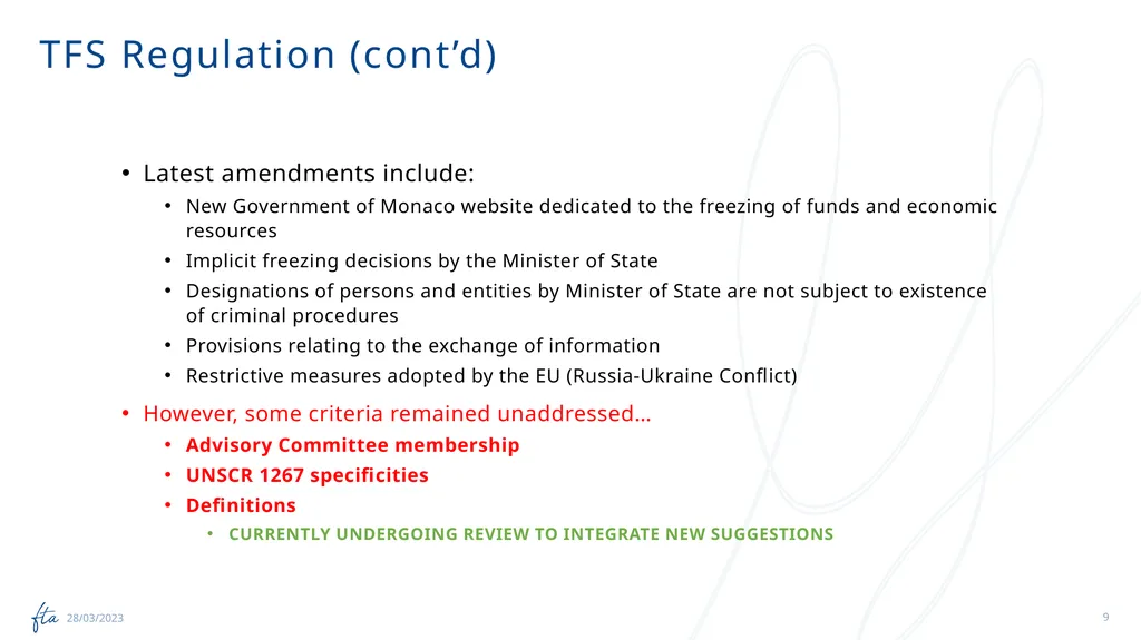 AML Tuesday’s Session #19 on: TFS Regulation, - slide 9 of 20