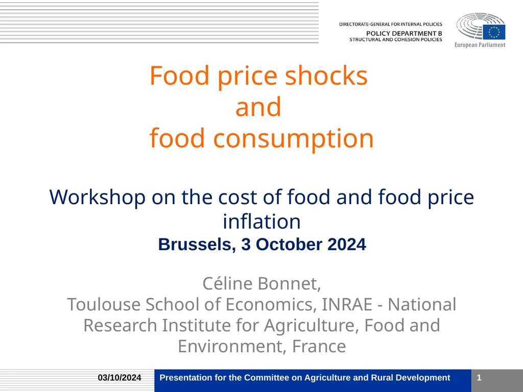 Food price shocks and food consumption Workshop on