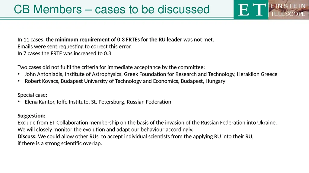 Einstein Telescope Collaboration Board ET - slide 11 of 26