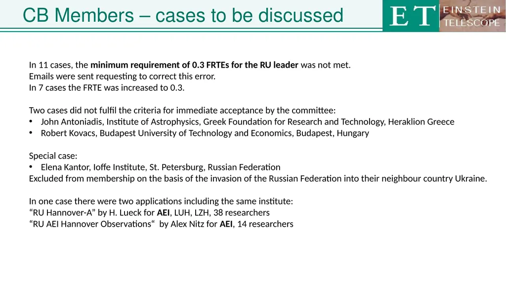 Einstein Telescope Collaboration Board ET - slide 12 of 26