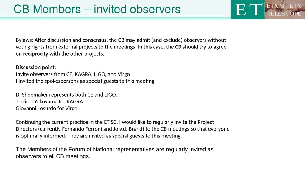 Einstein Telescope Collaboration Board ET - slide 13 of 26