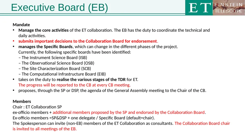 Einstein Telescope Collaboration Board ET - slide 16 of 26