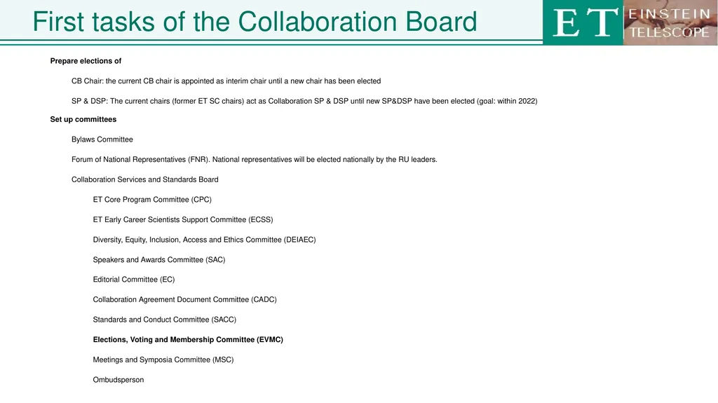 Einstein Telescope Collaboration Board ET - slide 24 of 26