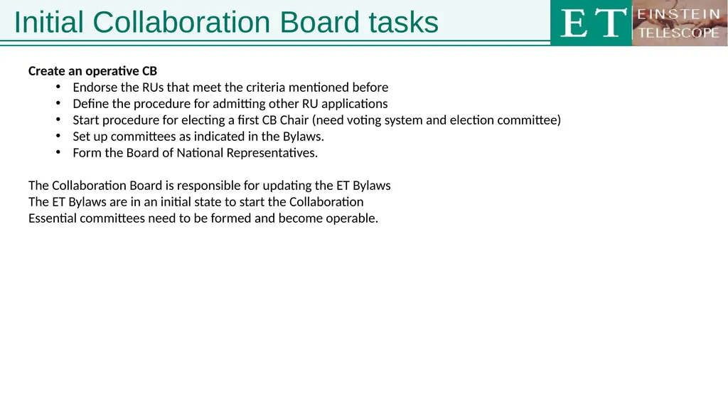 Einstein Telescope Collaboration Board ET - slide 23 of 26