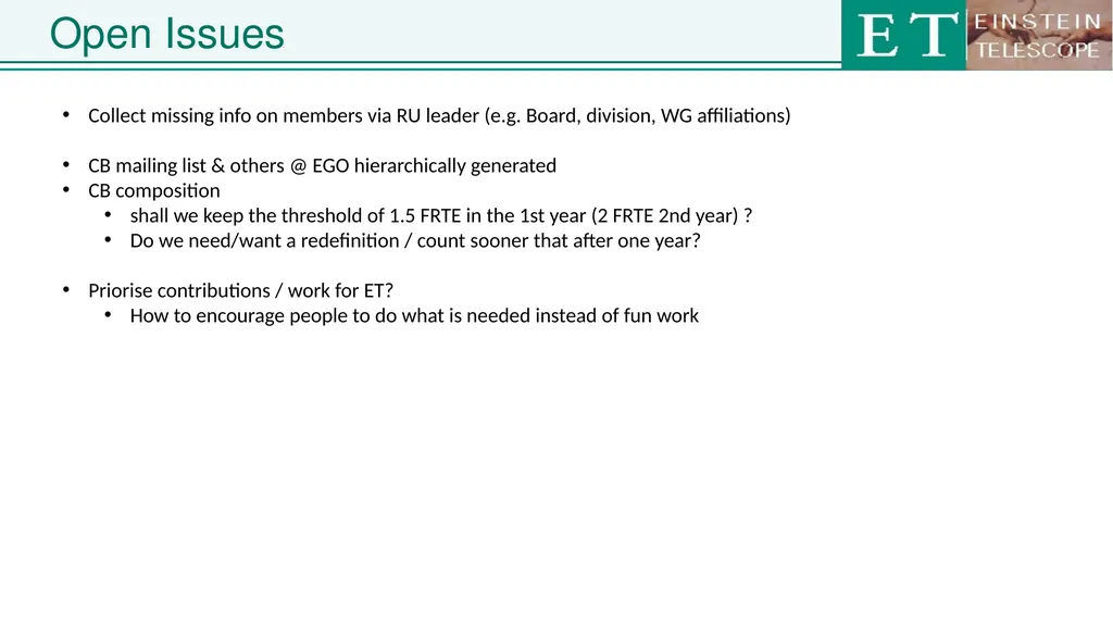 Einstein Telescope Collaboration Board ET - slide 25 of 26