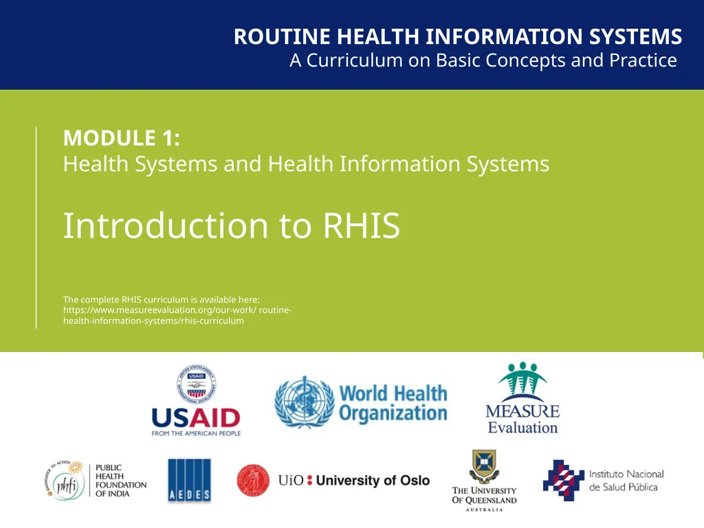 MODULE 1: Health Systems and Health Information
