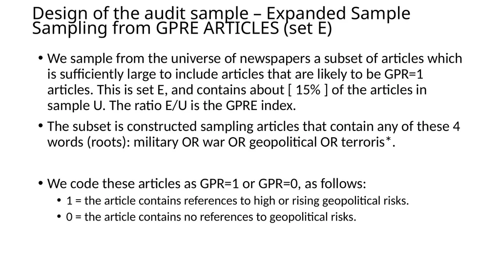 Notes on Constructing the Audit These notes - slide 4 of 20