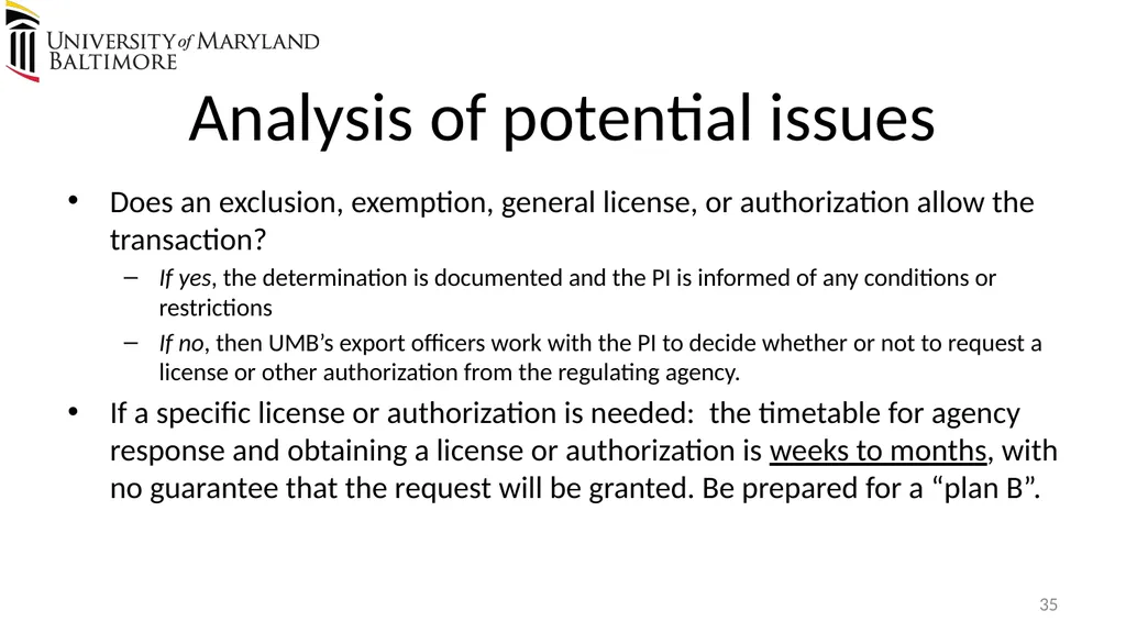 Does UMB export? Complying with the U.S. Export - slide 35 of 68