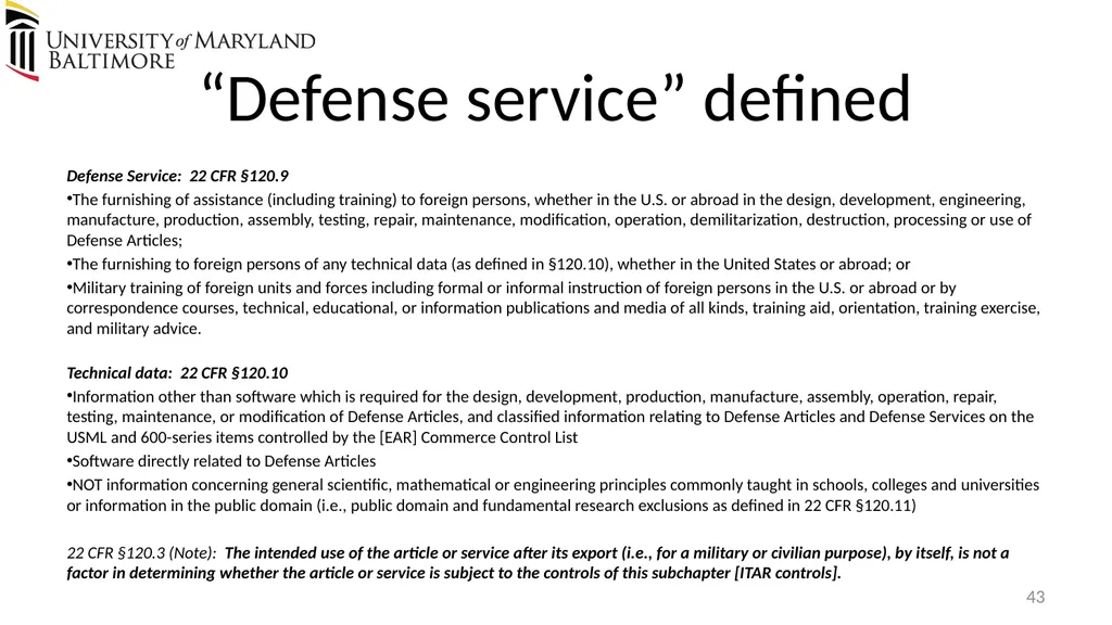 Does UMB export? Complying with the U.S. Export - slide 43 of 68