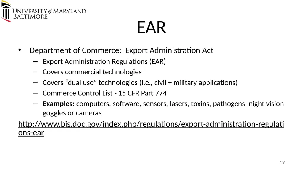 Does UMB export? Complying with the U.S. Export - slide 19 of 68