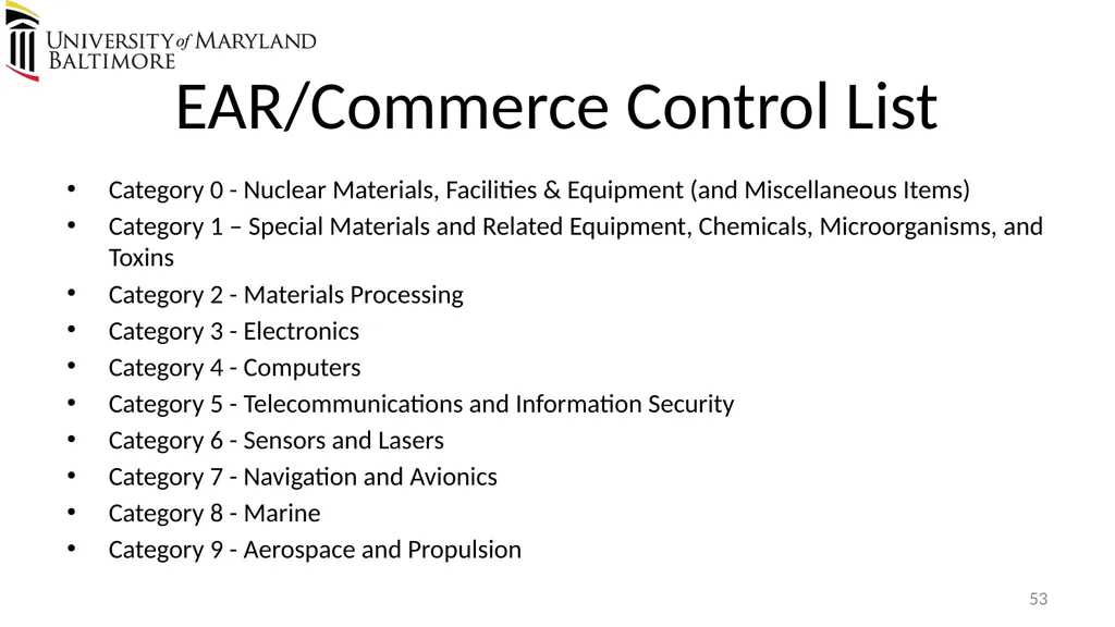 Does UMB export? Complying with the U.S. Export - slide 53 of 68