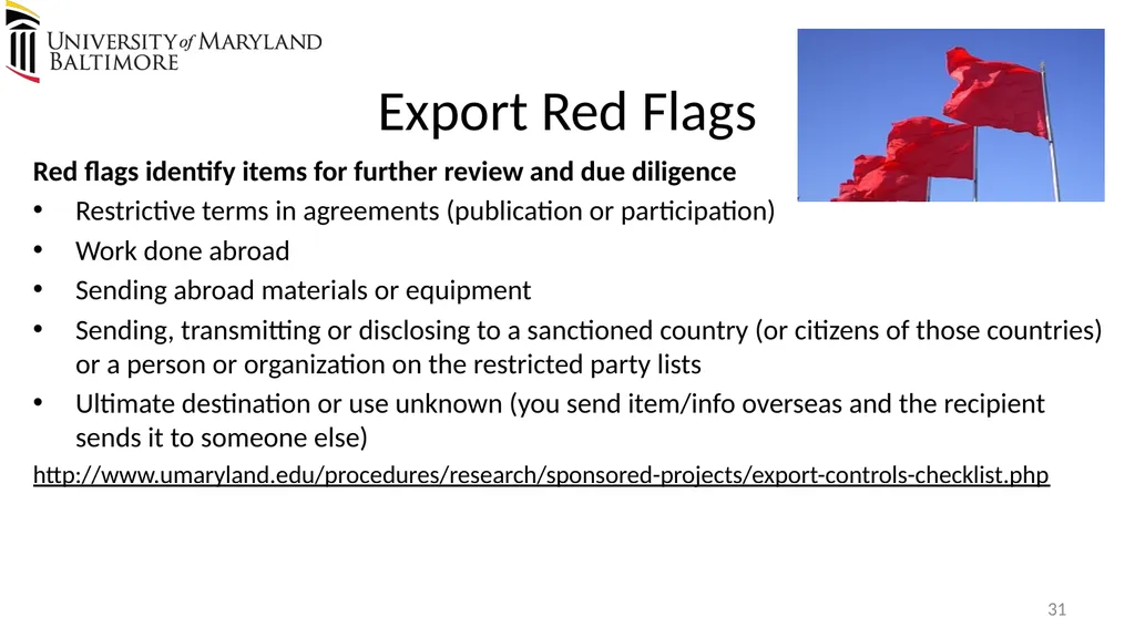 Does UMB export? Complying with the U.S. Export - slide 31 of 68