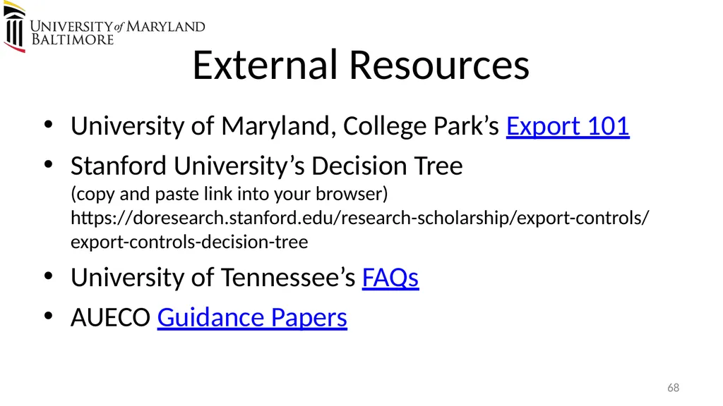 Does UMB export? Complying with the U.S. Export - slide 68 of 68