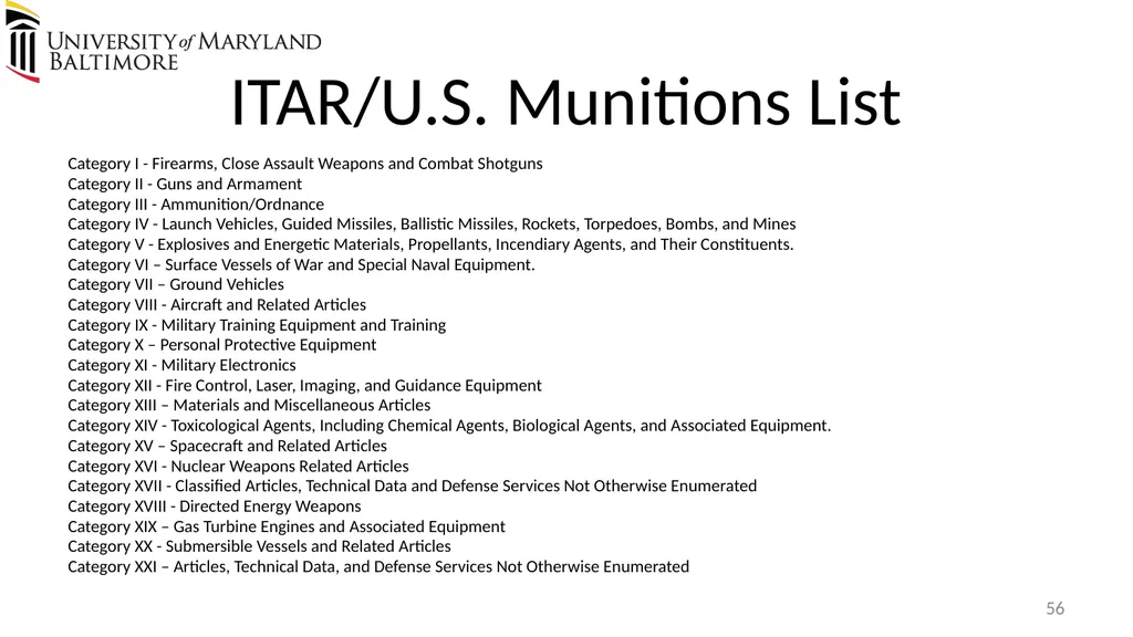 Does UMB export? Complying with the U.S. Export - slide 56 of 68