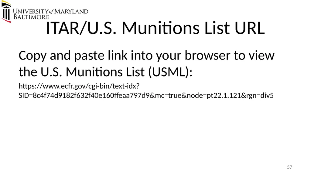 Does UMB export? Complying with the U.S. Export - slide 57 of 68