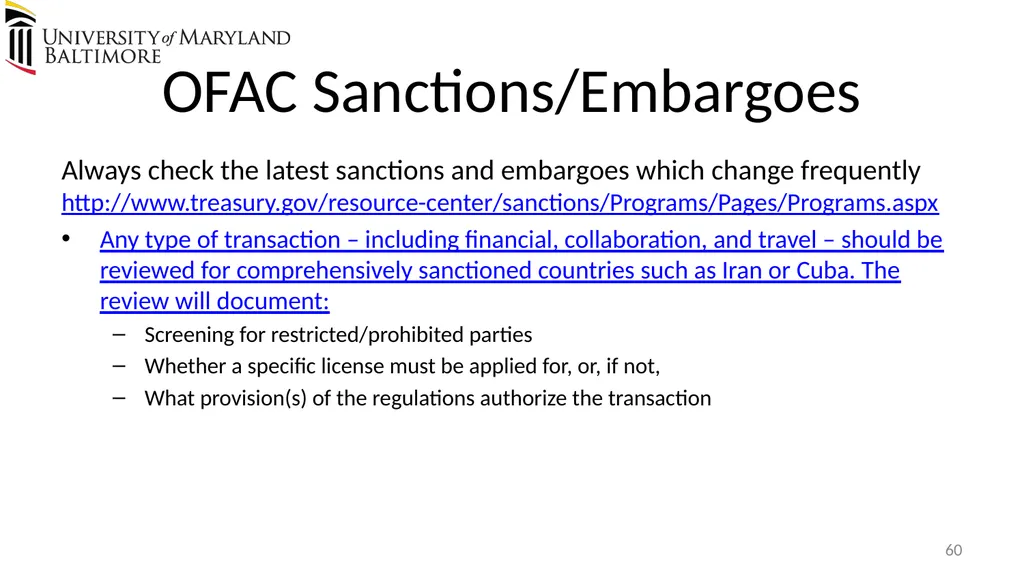 Does UMB export? Complying with the U.S. Export - slide 60 of 68