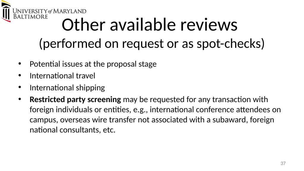 Does UMB export? Complying with the U.S. Export - slide 37 of 68