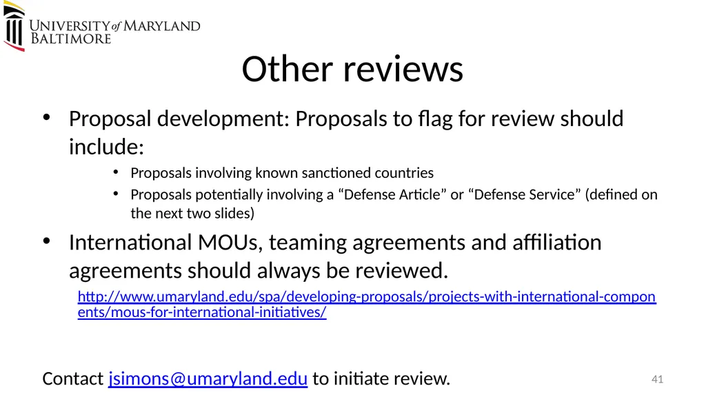 Does UMB export? Complying with the U.S. Export - slide 41 of 68