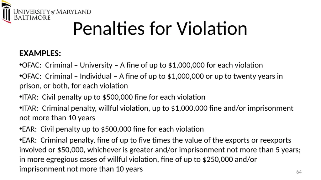 Does UMB export? Complying with the U.S. Export - slide 64 of 68