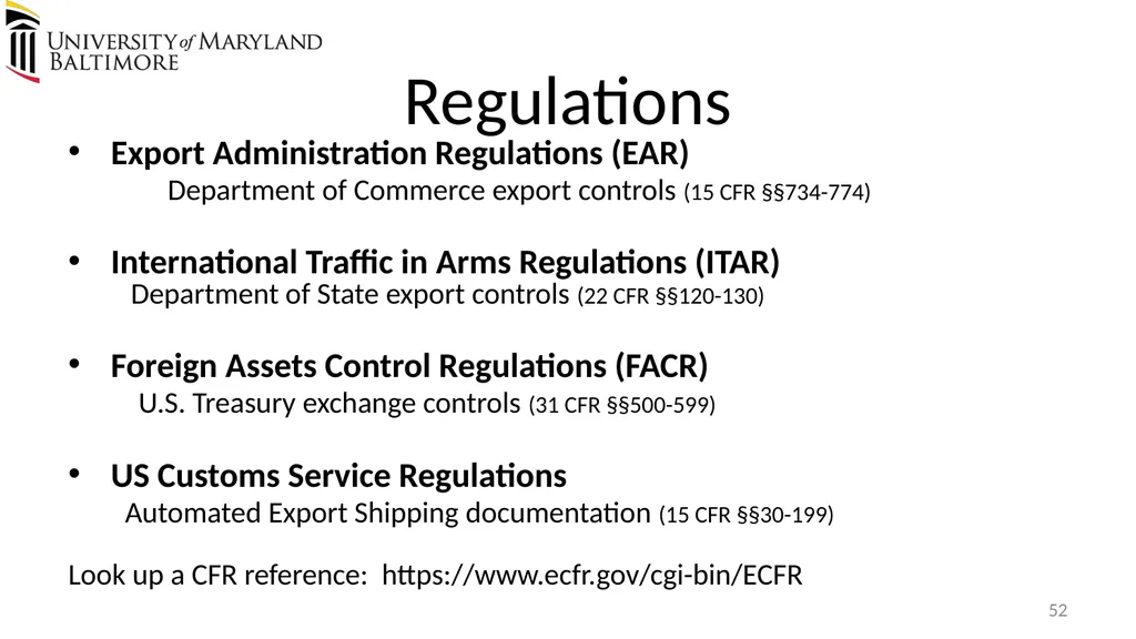 Does UMB export? Complying with the U.S. Export - slide 52 of 68