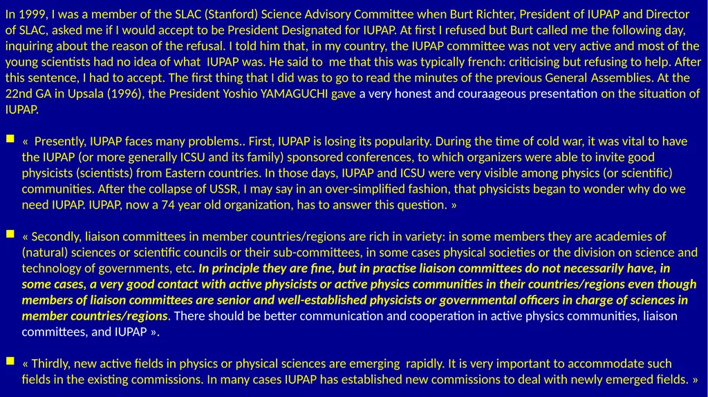 IUPAP 100th ANNIVERSARY TESTIMONIALS FROM THE PAST - slide 2 of 14