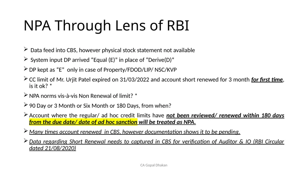 NPA Through Lens of RBI CA Gopal Dhakan M.com., - slide 23 of 43