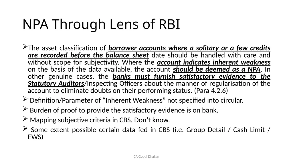NPA Through Lens of RBI CA Gopal Dhakan M.com., - slide 25 of 43