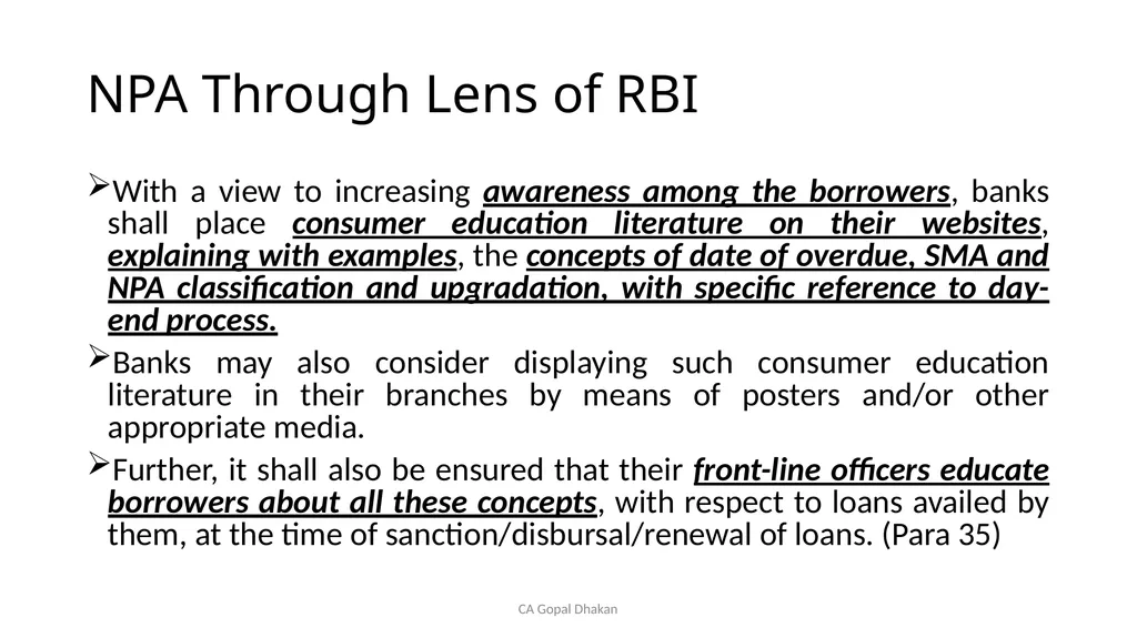 NPA Through Lens of RBI CA Gopal Dhakan M.com., - slide 40 of 43