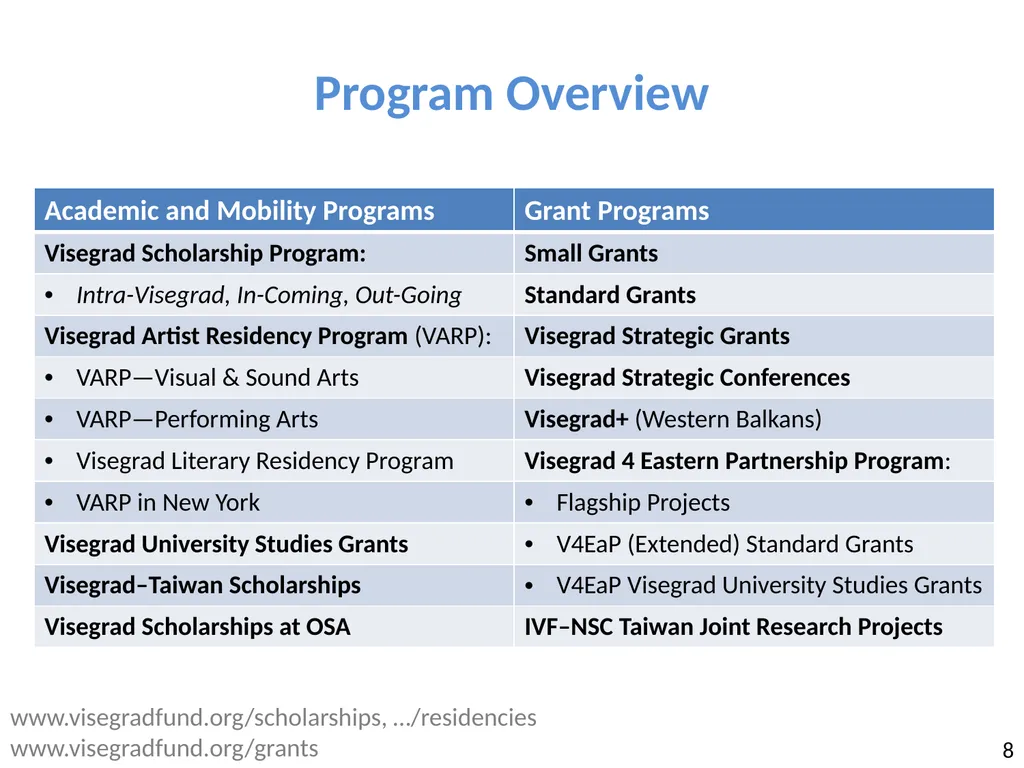 Visegrad: cooperation, fund and study 13th - slide 8 of 27
