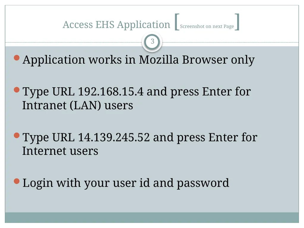 How to use EHS Application (USER MANUAL) Employee - slide 3 of 26