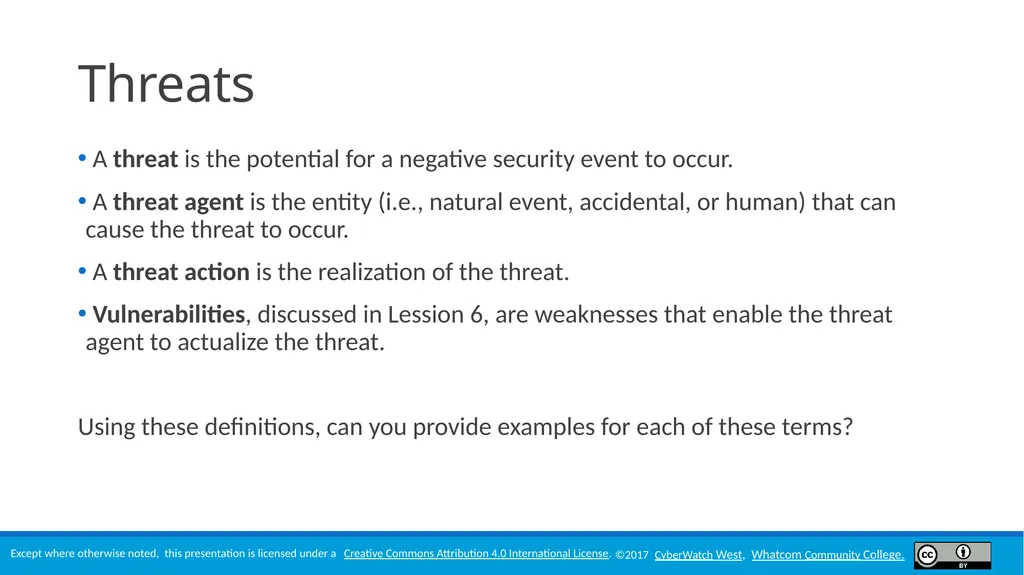Module 5 Threats Lesson Objectives Define threats - slide 6 of 34