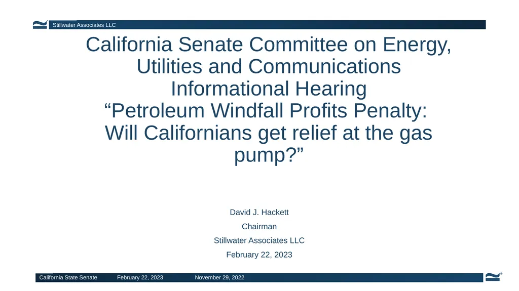 David J. Hackett Chairman Stillwater Associates - slide 1 of 9