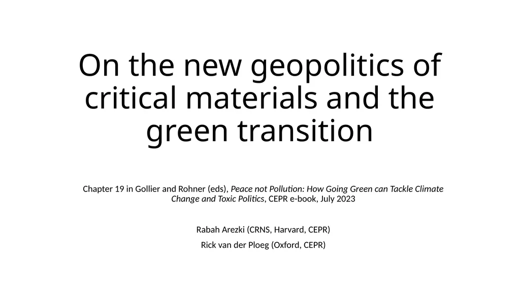 On the new geopolitics of critical materials and
