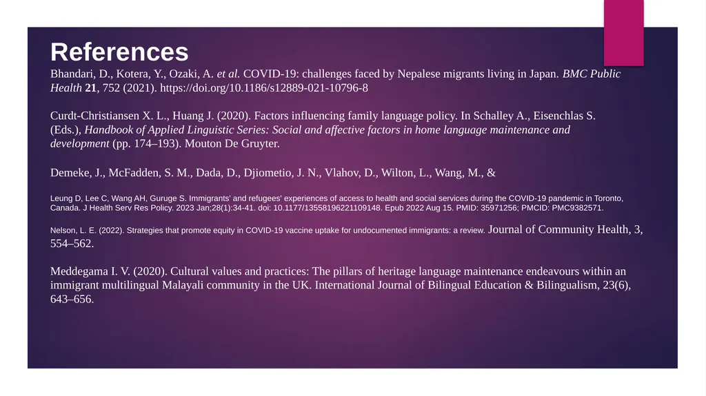“COVID-19 effects on language use by immigrants in - slide 37 of 38