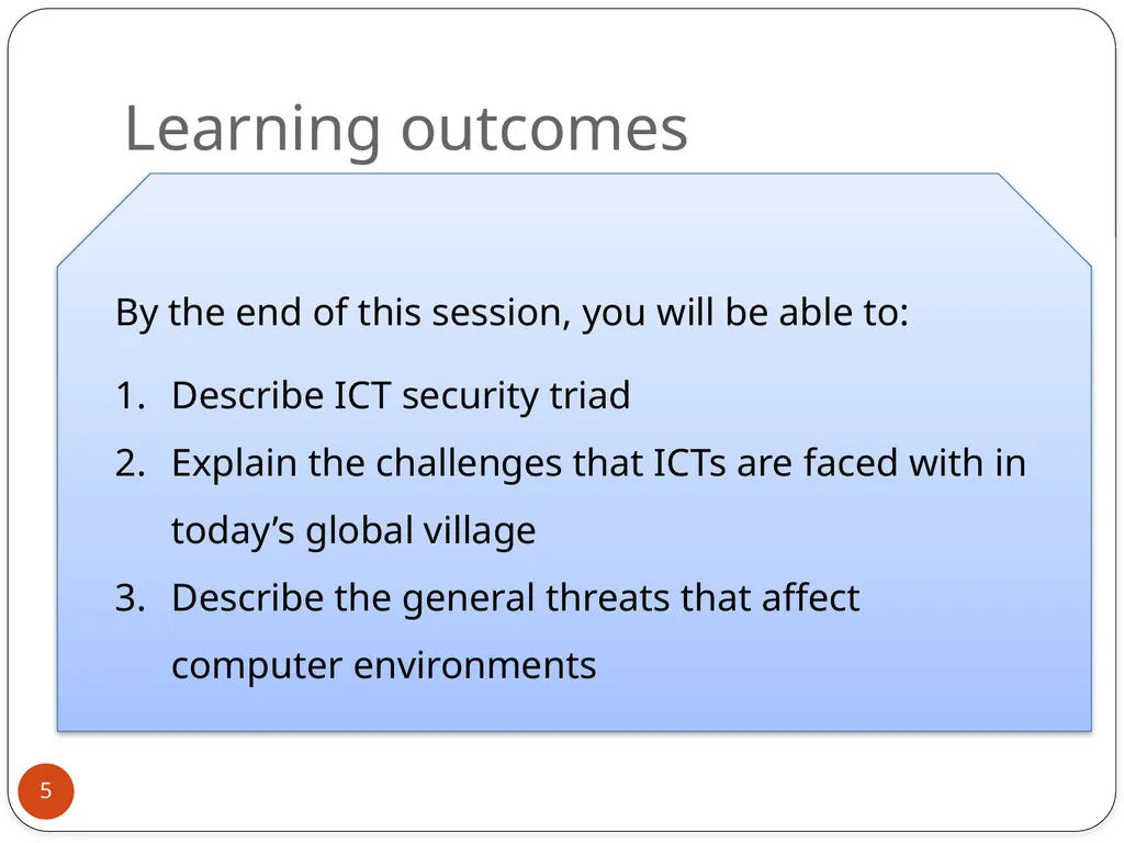 MODULE 7: SECURITY IN ICT Session 1: Introduction - slide 5 of 21