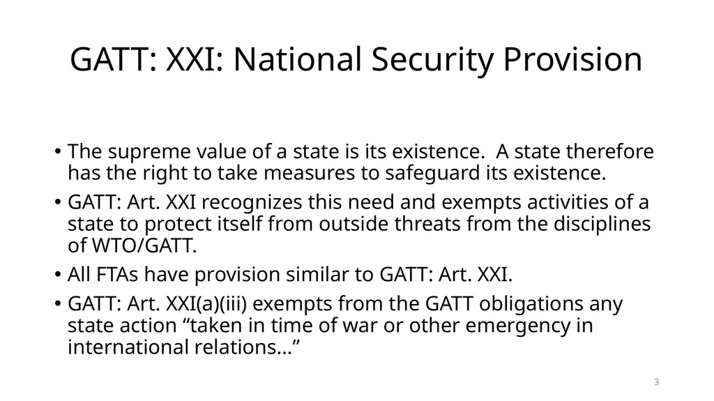 Non-trade Issues in WTO: National Security - slide 3 of 23