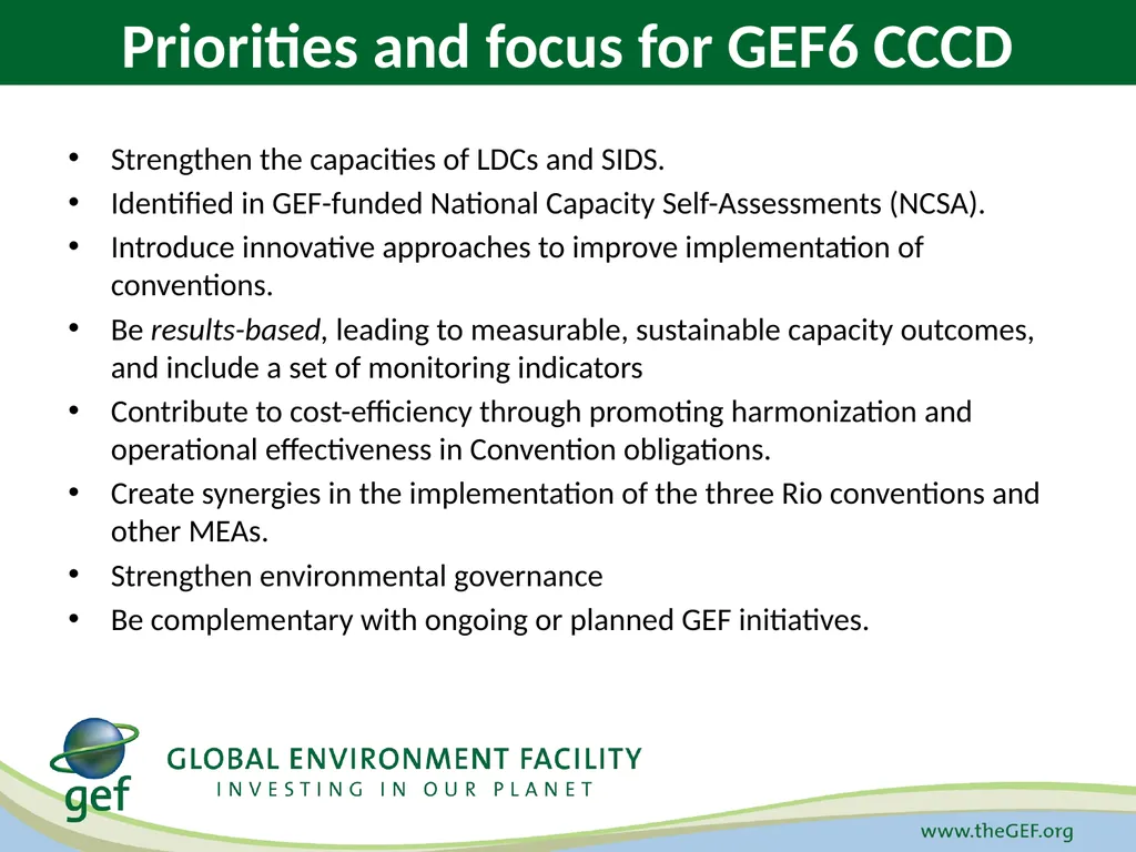 GEF-6 Strategy for Cross-Cutting Capacity - slide 9 of 10