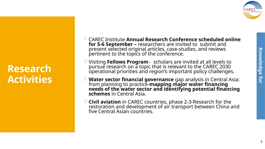 CAREC Institute Progress Report Senior Officials’ - slide 7 of 12