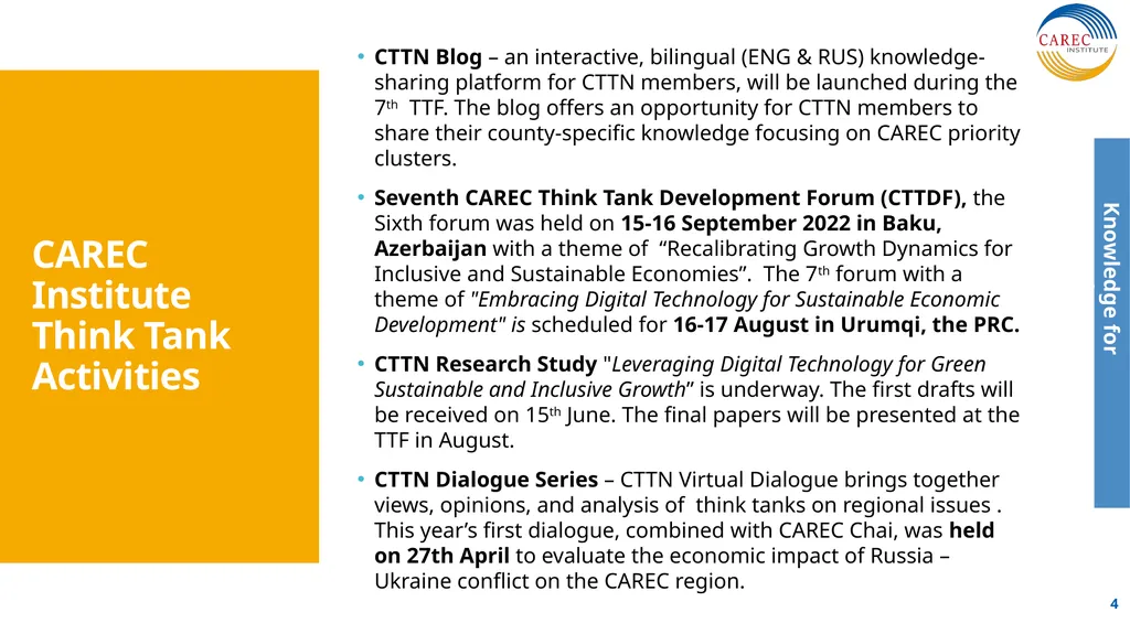 CAREC Institute Progress Report Senior Officials’ - slide 4 of 12