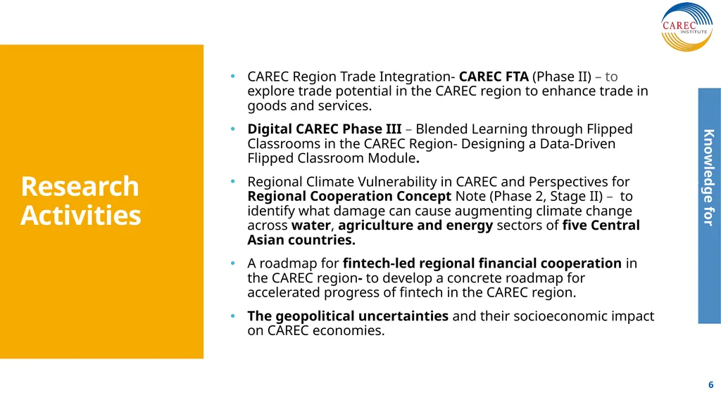 CAREC Institute Progress Report Senior Officials’ - slide 6 of 12