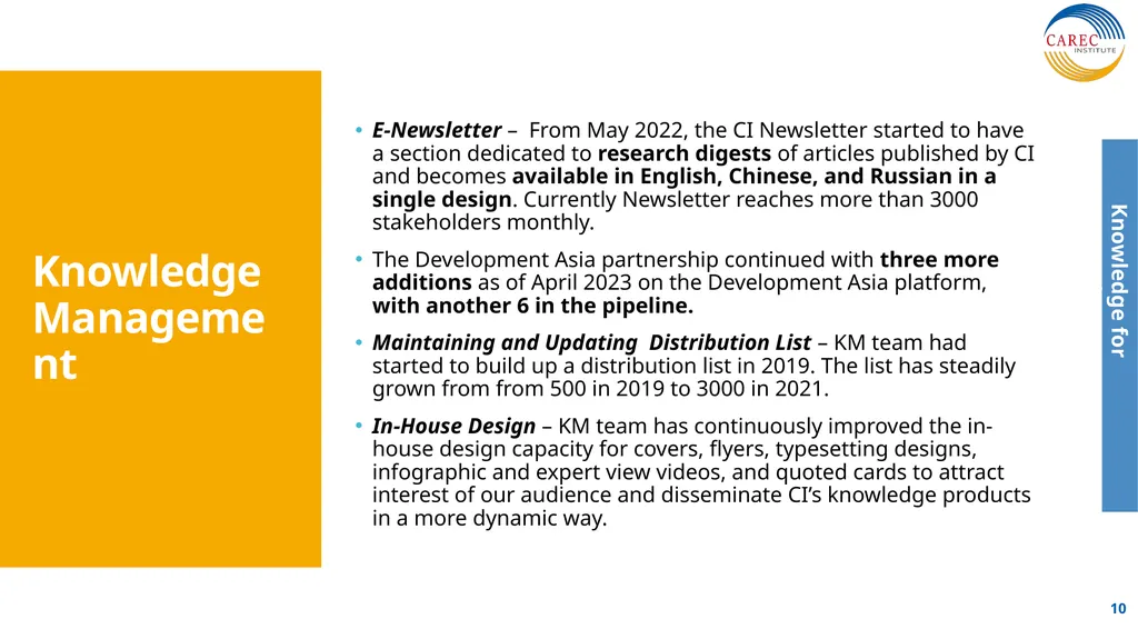CAREC Institute Progress Report Senior Officials’ - slide 10 of 12