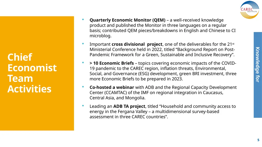 CAREC Institute Progress Report Senior Officials’ - slide 5 of 12