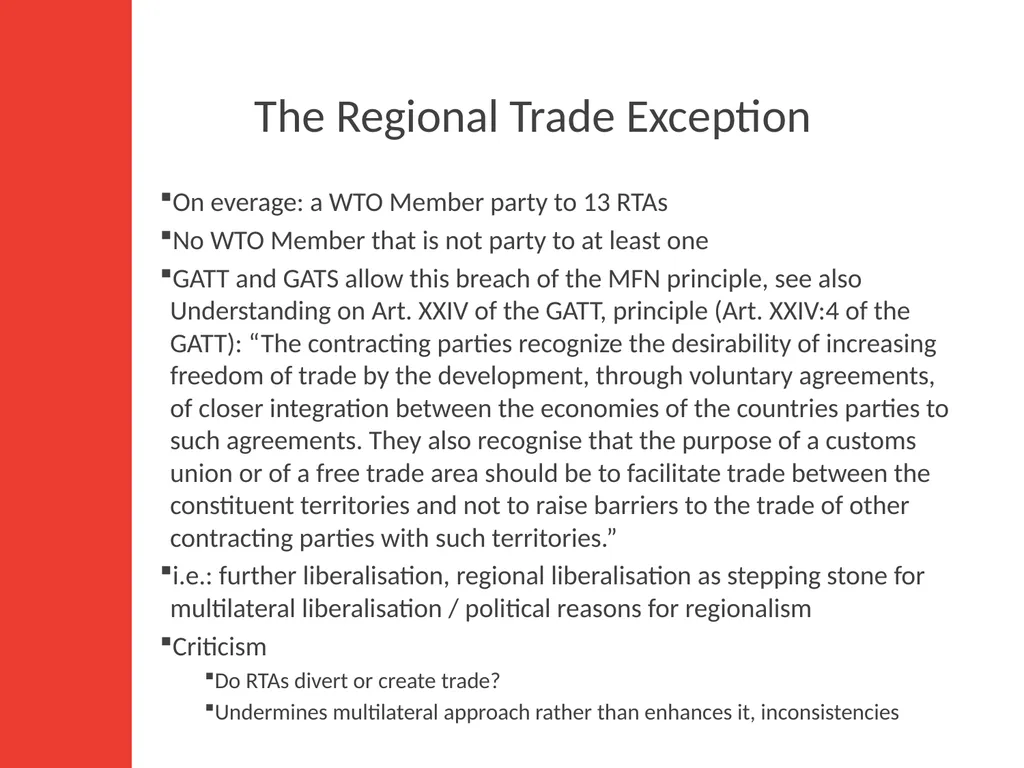 WTO Law Class 6: Regional Integration, National - slide 7 of 15