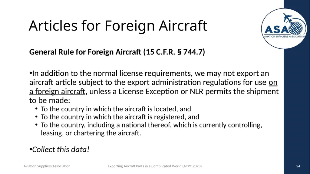 Exporting Aircraft Parts in an Increasingly - slide 24 of 40