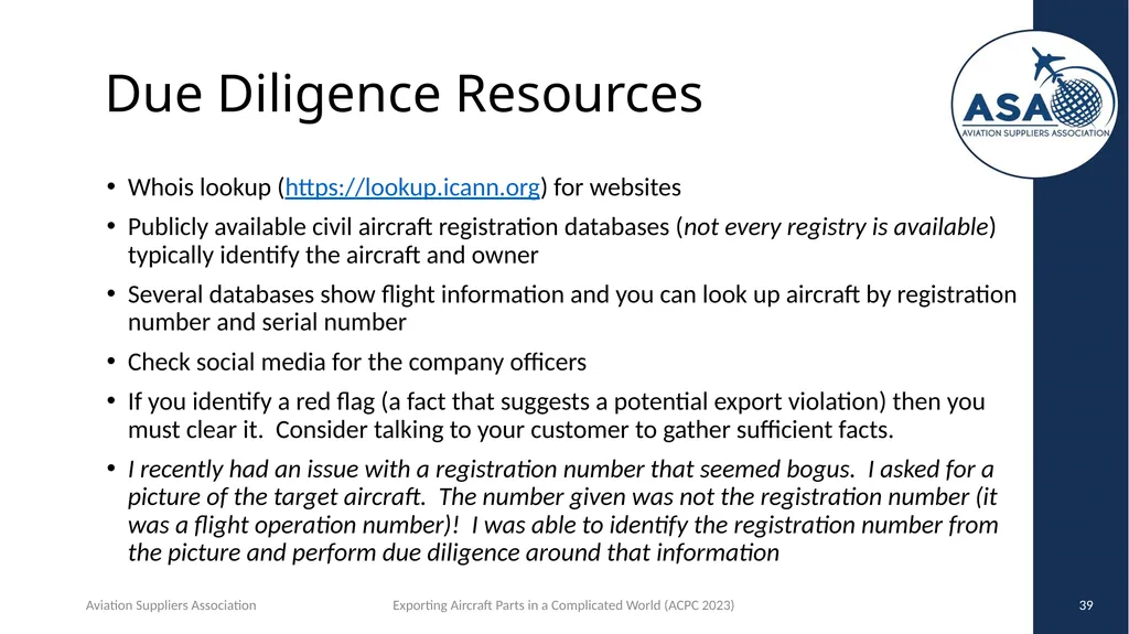 Exporting Aircraft Parts in an Increasingly - slide 39 of 40