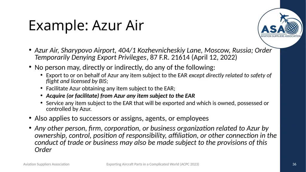 Exporting Aircraft Parts in an Increasingly - slide 36 of 40